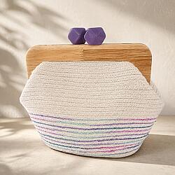 Ahşap burslu el yapımı Clutch & Omuz Çantası - 1