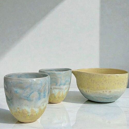 Kumsal Serisi El Yapımı Stoneware Bardak ve Matcha Kasesi