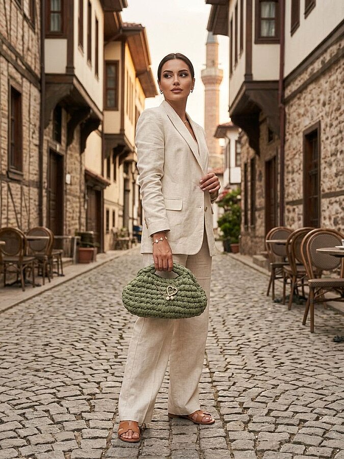 MUNI Boho el örgüsü clutch çanta (adaçayı yeşili) - 2