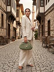 MUNI Boho el örgüsü clutch çanta (adaçayı yeşili) - 2