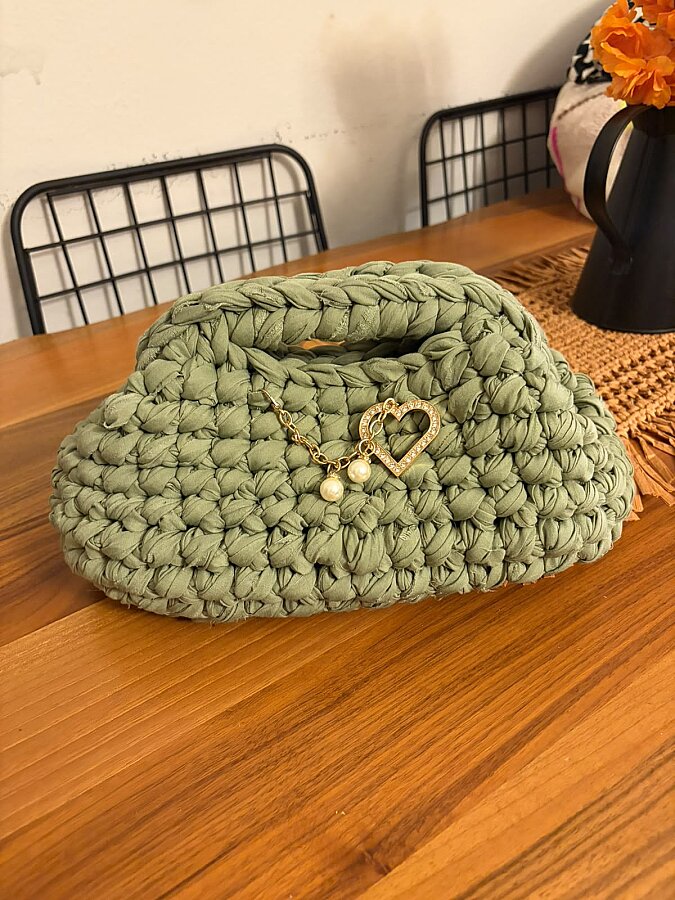 MUNI Boho el örgüsü clutch çanta (adaçayı yeşili) - 3