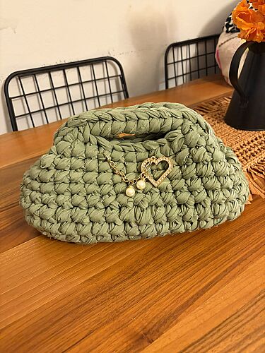 MUNI Boho el örgüsü clutch çanta (adaçayı yeşili) - 3