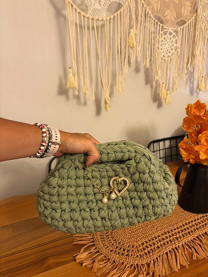 MUNI Boho el örgüsü clutch çanta (adaçayı yeşili) - 4