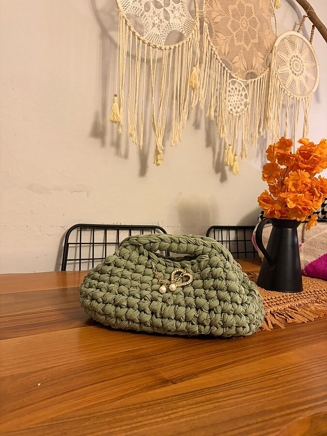 MUNI Boho el örgüsü clutch çanta (adaçayı yeşili) - 5